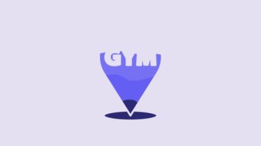 Blue Location gym icon isolated on purple background. 4K Video motion graphic animation.
