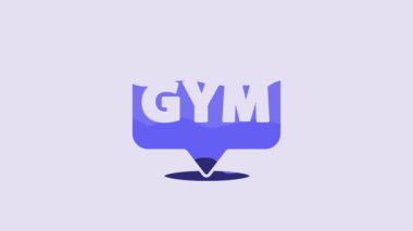 Blue Location gym icon isolated on purple background. 4K Video motion graphic animation.