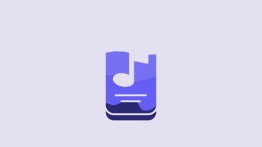 Blue Music player icon isolated on purple background. Portable music device. 4K Video motion graphic animation.