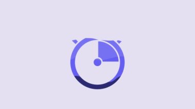 Blue Stopwatch icon isolated on purple background. Time timer sign. Chronometer sign. 4K Video motion graphic animation.