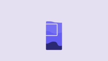 Blue Fitness shaker icon isolated on purple background. Sports shaker bottle with lid for water and protein cocktails. 4K Video motion graphic animation.