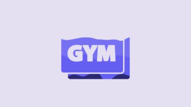 Blue Online fitness and training icon isolated on purple background. 4K Video motion graphic animation.