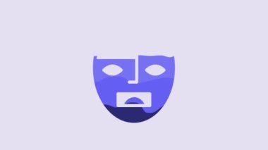 Blue Mexican mayan or aztec mask icon isolated on purple background. 4K Video motion graphic animation.