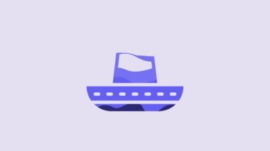 Blue Traditional mexican sombrero hat icon isolated on purple background. 4K Video motion graphic animation.