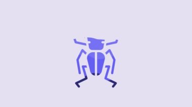 Blue Beetle deer icon isolated on purple background. Horned beetle. Big insect. 4K Video motion graphic animation.