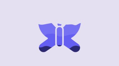 Blue Butterfly icon isolated on purple background. 4K Video motion graphic animation.