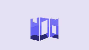 Blue Museum guide brochure icon isolated on purple background. Exhibition guidebook. Flyer, booklet, leaflet print. 4K Video motion graphic animation.