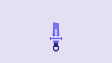 Blue Dagger icon isolated on purple background. Knife icon. Sword with sharp blade. 4K Video motion graphic animation.