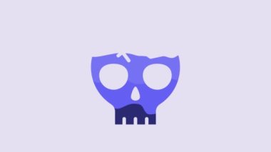 Blue Broken human skull icon isolated on purple background. 4K Video motion graphic animation.