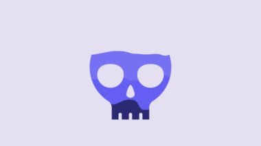 Blue Human skull icon isolated on purple background. 4K Video motion graphic animation.