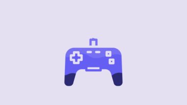 Blue Gamepad icon isolated on purple background. Game controller. 4K Video motion graphic animation.
