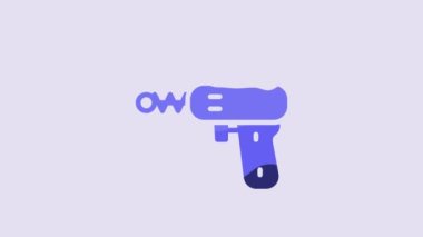 Blue Ray gun icon isolated on purple background. Laser weapon. Space blaster. 4K Video motion graphic animation.