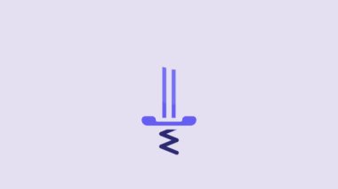 Blue Pogo stick jumping toy icon isolated on purple background. 4K Video motion graphic animation.