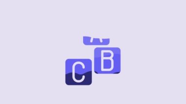 Blue ABC blocks icon isolated on purple background. Alphabet cubes with letters A,B,C. 4K Video motion graphic animation.