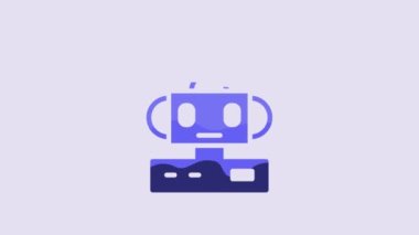 Blue Robot toy icon isolated on purple background. 4K Video motion graphic animation.