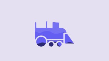 Blue Toy train icon isolated on purple background. 4K Video motion graphic animation.