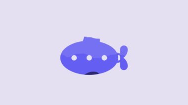 Blue Submarine toy icon isolated on purple background. 4K Video motion graphic animation.