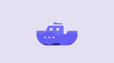 Blue Toy boat icon isolated on purple background. 4K Video motion graphic animation.
