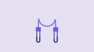 Blue Jump rope icon isolated on purple background. Skipping rope. Sport equipment. 4K Video motion graphic animation.