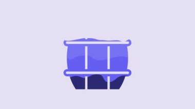 Blue Wooden barrel for wine icon isolated on purple background. 4K Video motion graphic animation.