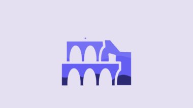 Blue Coliseum in Rome, Italy icon isolated on purple background. Colosseum sign. Symbol of Ancient Rome, gladiator fights. 4K Video motion graphic animation.