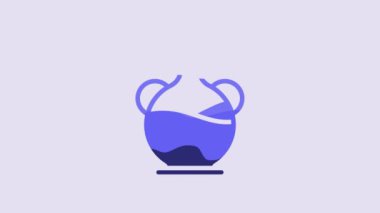 Blue Bottle of olive oil icon isolated on purple background. Jug with olive oil icon. 4K Video motion graphic animation.