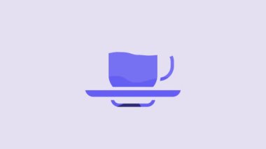 Blue Coffee cup icon isolated on purple background. Tea cup. Hot drink coffee. 4K Video motion graphic animation.