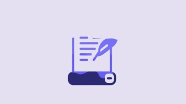 Blue Decree, paper, parchment, scroll icon icon isolated on purple background. 4K Video motion graphic animation.