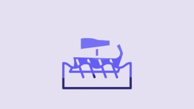 Blue Ancient Greek trireme icon isolated on purple background. 4K Video motion graphic animation.