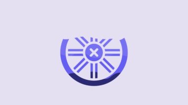 Blue Old wooden wheel icon isolated on purple background. 4K Video motion graphic animation.