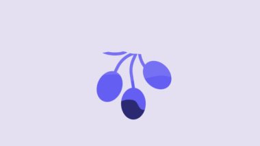 Blue Olives branch icon isolated on purple background. 4K Video motion graphic animation.