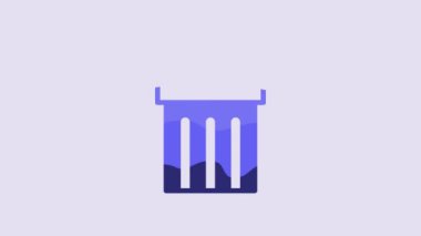 Blue Ancient column icon isolated on purple background. 4K Video motion graphic animation.