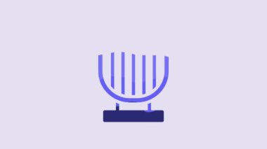 Blue Ancient Greek lyre icon isolated on purple background. Classical music instrument, orhestra string acoustic element. 4K Video motion graphic animation.