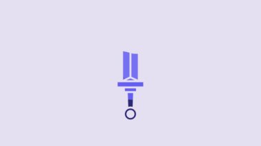 Blue Medieval sword icon isolated on purple background. Medieval weapon. 4K Video motion graphic animation.