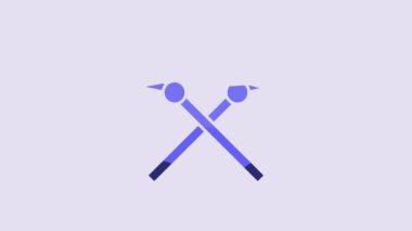 Blue Crossed medieval spears icon isolated on purple background. Medieval weapon. 4K Video motion graphic animation.