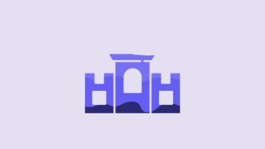 Blue Castle icon isolated on purple background. Medieval fortress with a tower. Protection from enemies. Reliability and defense of the city. 4K Video motion graphic animation.