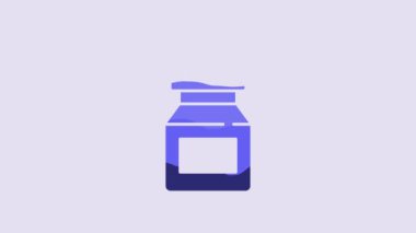 Blue Poison in bottle icon isolated on purple background. Bottle of poison or poisonous chemical toxin. 4K Video motion graphic animation.