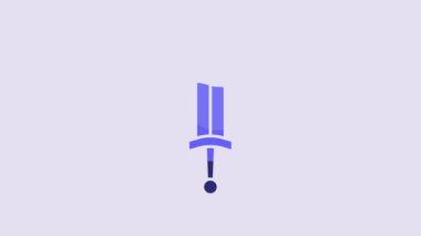 Blue Medieval sword icon isolated on purple background. Medieval weapon. 4K Video motion graphic animation.