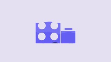 Mor arka planda izole edilmiş çocuk simgesi için mavi oyuncak blok tuğlaları. 4K Video hareketli grafik canlandırması.