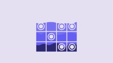 Blue Board game of checkers icon isolated on purple background. Ancient Intellectual board game. Chess board. White and black chips. 4K Video motion graphic animation.