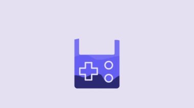 Blue Portable tetris electronic game icon isolated on purple background. Vintage style pocket brick game. Interactive playing device. 4K Video motion graphic animation.