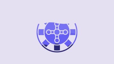 Blue Casino roulette wheel icon isolated on purple background. 4K Video motion graphic animation.