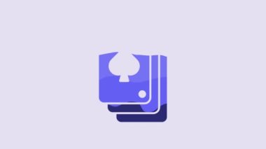 Blue Playing cards icon isolated on purple background. Casino gambling. 4K Video motion graphic animation.