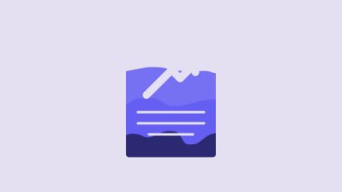 Blue Document with graph chart icon isolated on purple background. Report text file icon. Accounting sign. Audit, analysis, planning. 4K Video motion graphic animation.