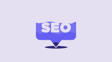 Blue SEO optimization icon isolated on purple background. 4K Video motion graphic animation.