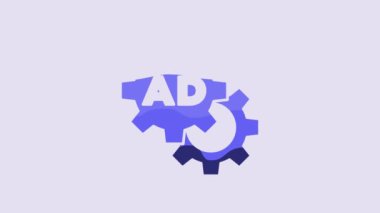 Blue Advertising icon isolated on purple background. Concept of marketing and promotion process. Responsive ads. Social media advertising. 4K Video motion graphic animation.