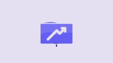 Blue Board with graph chart icon isolated on purple background. Report text file icon. Accounting sign. Audit, analysis, planning. 4K Video motion graphic animation.