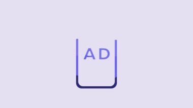 Blue Advertising icon isolated on purple background. Concept of marketing and promotion process. Responsive ads. Social media advertising. 4K Video motion graphic animation.