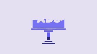 Blue Advertising icon isolated on purple background. Concept of marketing and promotion process. Responsive ads. Social media advertising. 4K Video motion graphic animation.