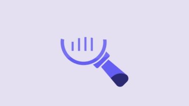 Blue Magnifying glass and data analysis icon isolated on purple background. 4K Video motion graphic animation.